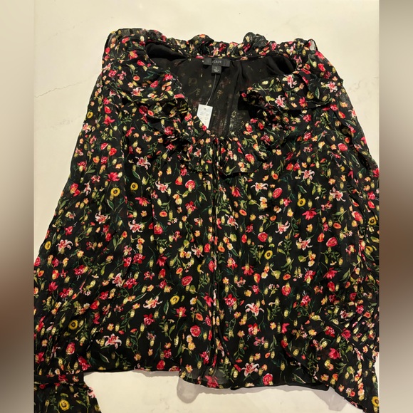 NWT J Crew Ruffleneck Top Midnight Vintage floral size L - Picture 2 of 3